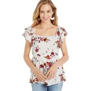 Maurices White Floral Print With Lace Trim Blouse Size 2X